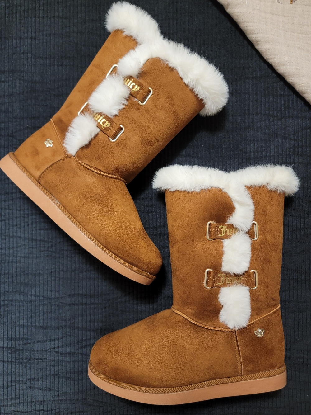 Juicy Couture Brown~Tan Cozy Faux Fur Boots~New Without Tags